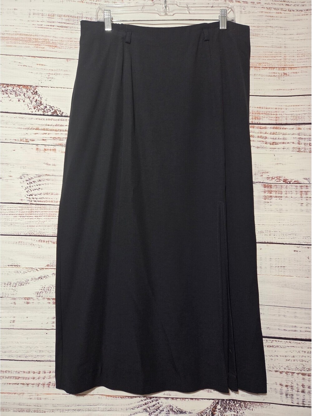Casual Corner Black Midi Skirt Comfort Waist Size 14 Front Slit Vintage